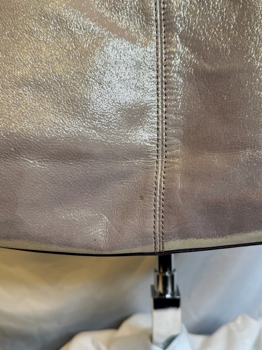 COACH SoHo Pleated Leather Metallic Champagne Silver Gold Tote Shoulder Bag